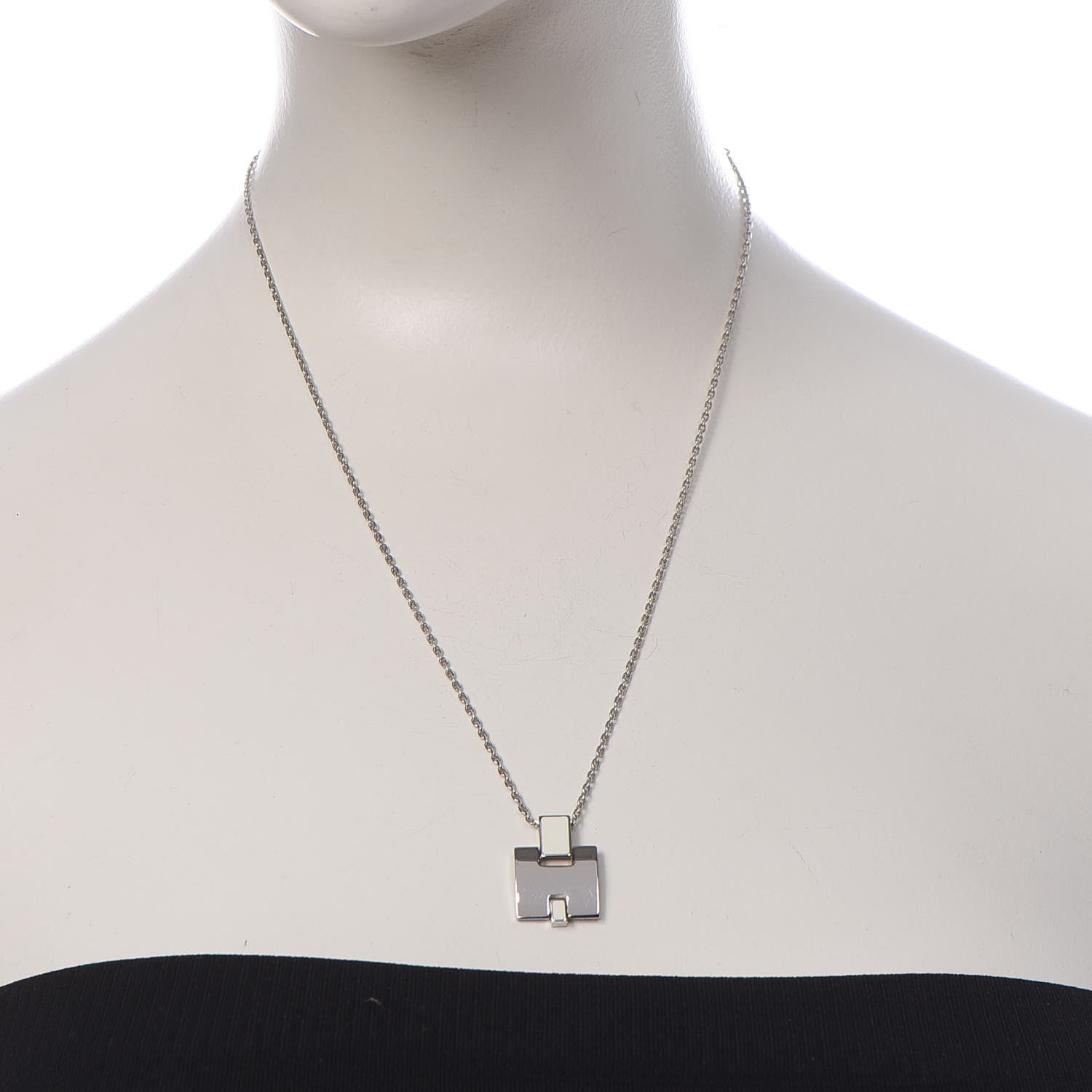Hermes Lacquered Palladium Eileen Pendant Necklace Blanc White 2 of 7