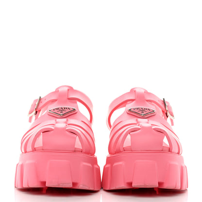 Prada Foam Rubber Metal Triangle Logo Monolith 55mm Cage Sandals 40 Begonia 2 of 9