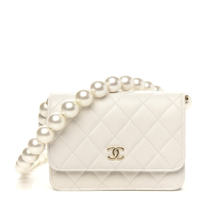 Chanel Calfskin Quilted CC Pearl Mini Wallet On Chain Flap White 1 of 11