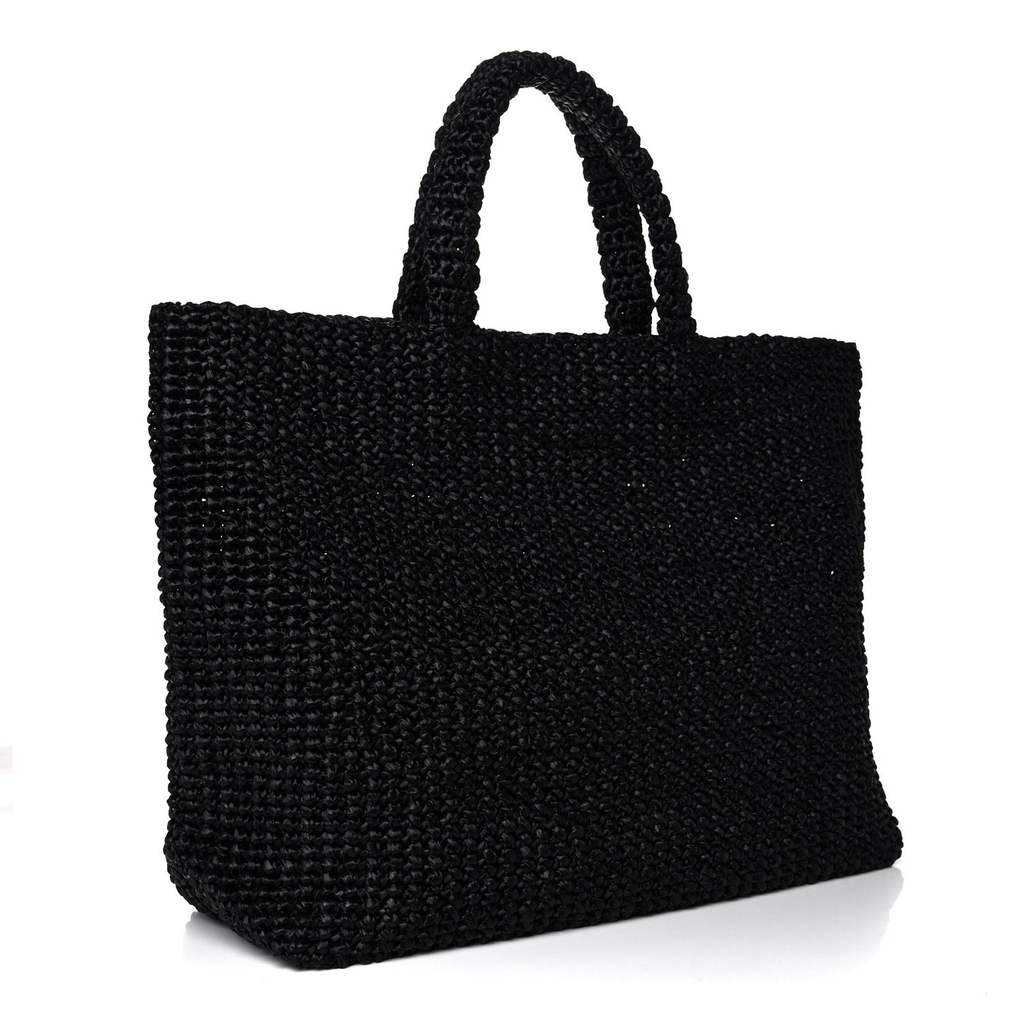 Yarn Raffia Effect Crochet Large Logo Tote Black