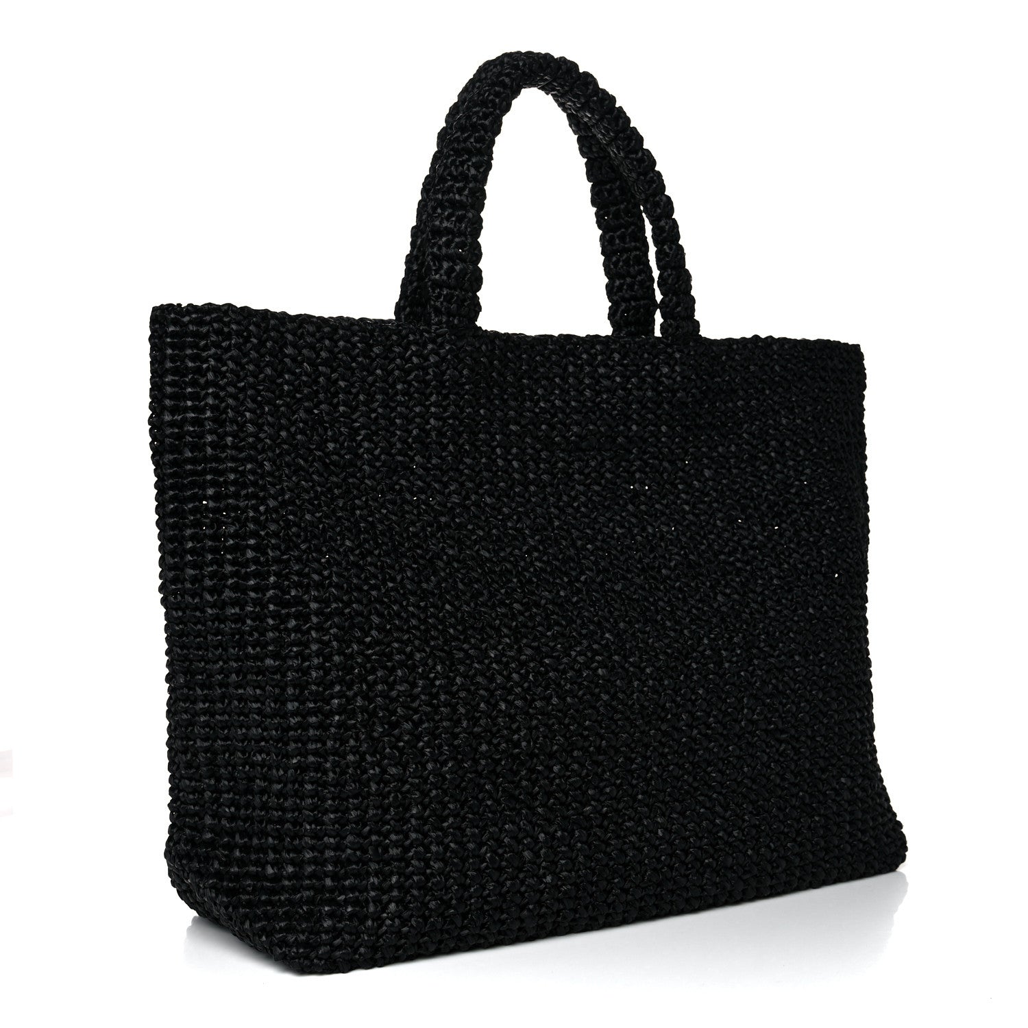 Prada Yarn Raffia Effect Crochet Large Logo Tote Black 3 of 12