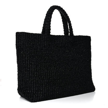 Prada Yarn Raffia Effect Crochet Large Logo Tote Black 3 of 12