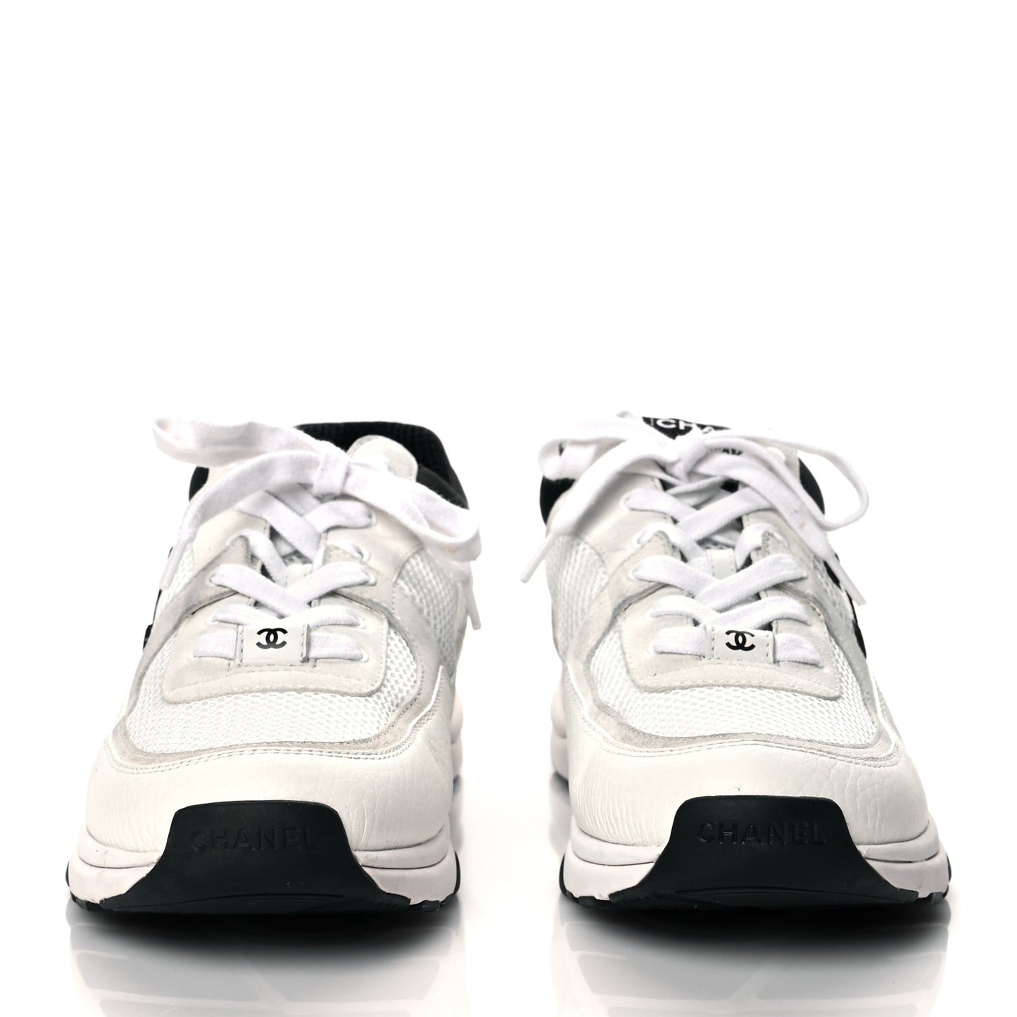 Mesh Suede Calfskin Grained Calfskin Womens CC Sneakers 41 White Black