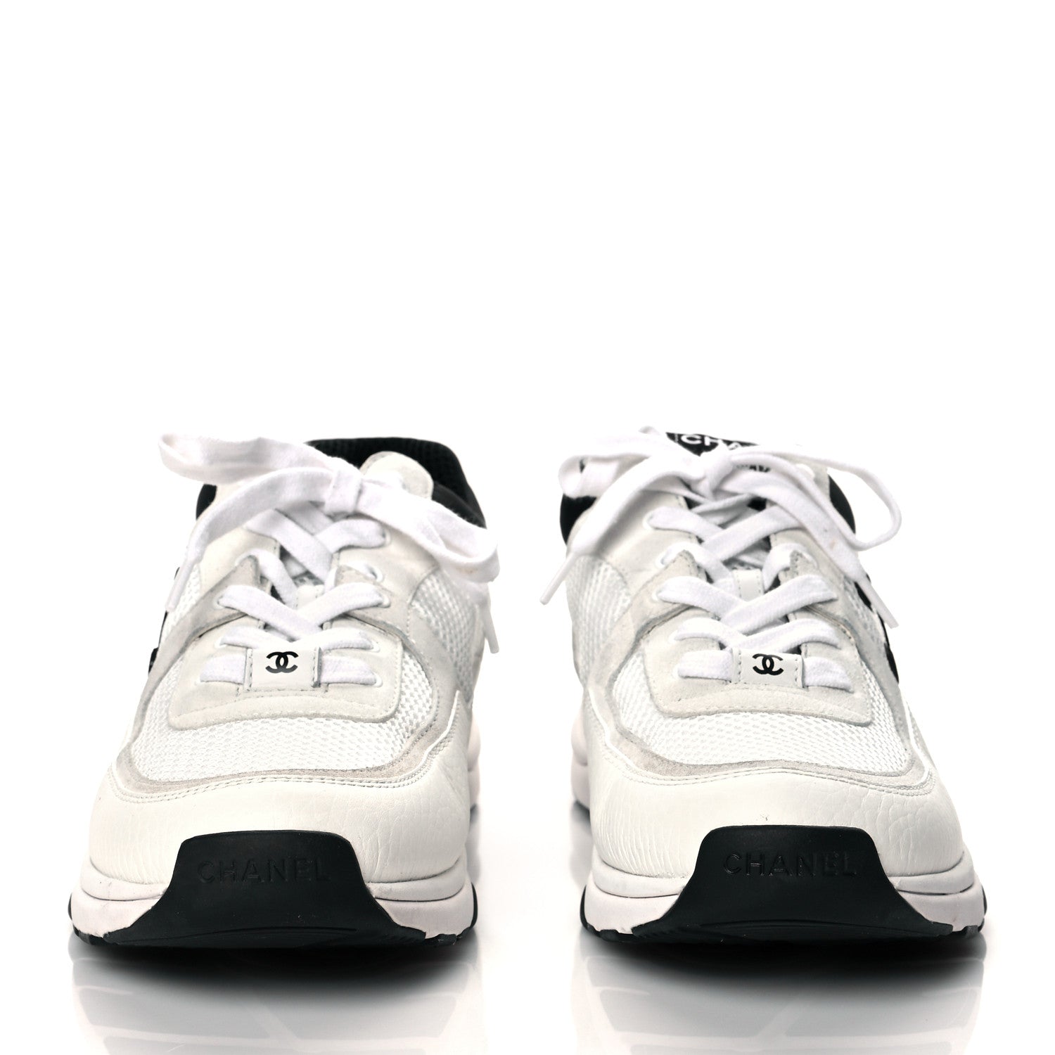 Chanel Mesh Suede Calfskin Grained Calfskin Womens CC Sneakers 41 White Black 2 of 9