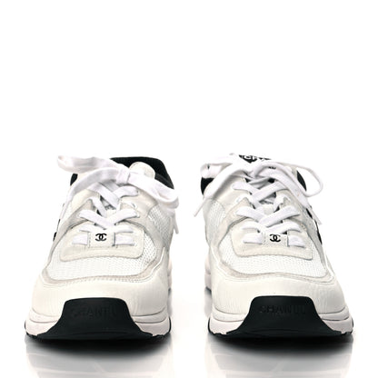 Chanel Mesh Suede Calfskin Grained Calfskin Womens CC Sneakers 41 White Black 2 of 9