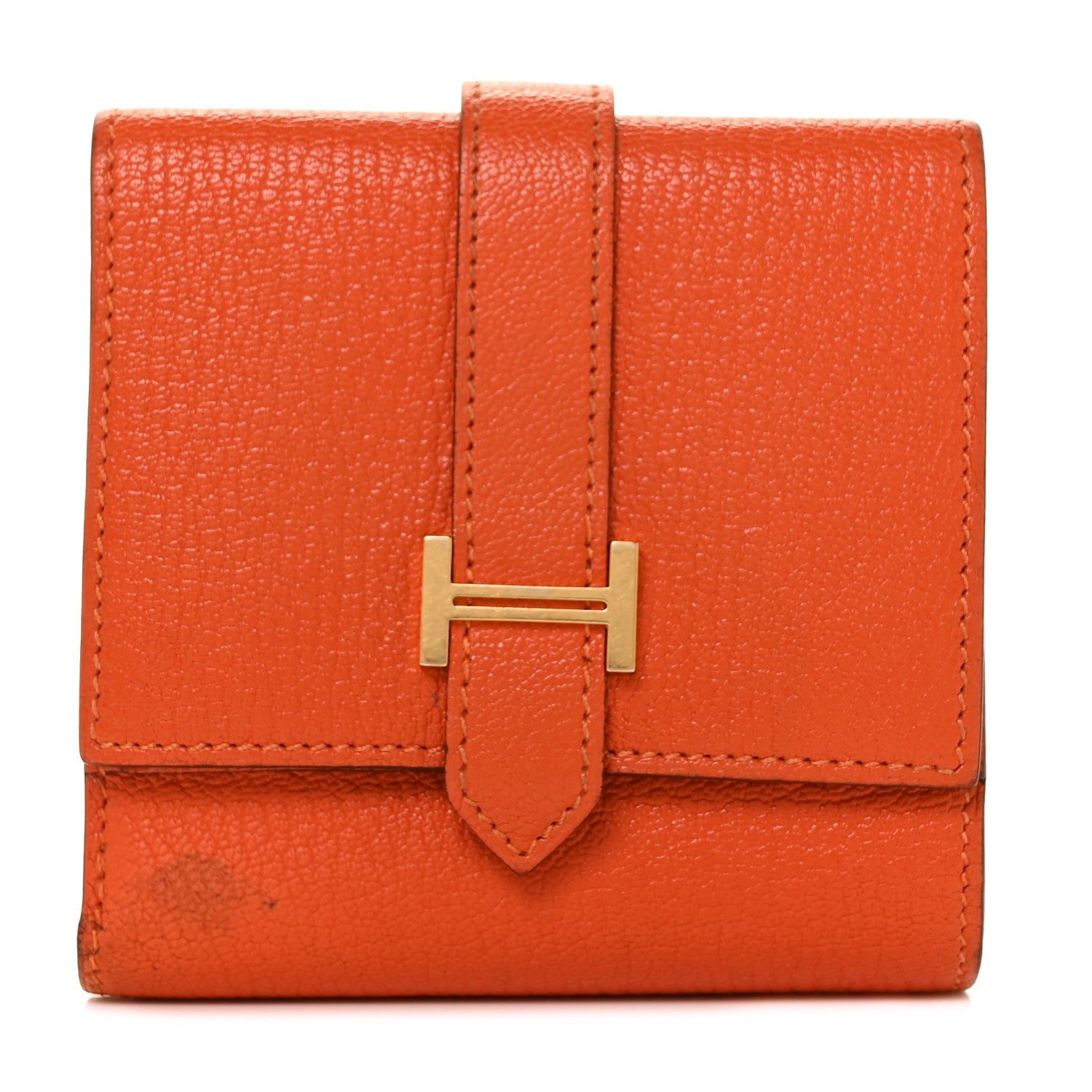 Hermes Chevre Mysore Tri Fold Bearn Wallet Orange 1 of 9