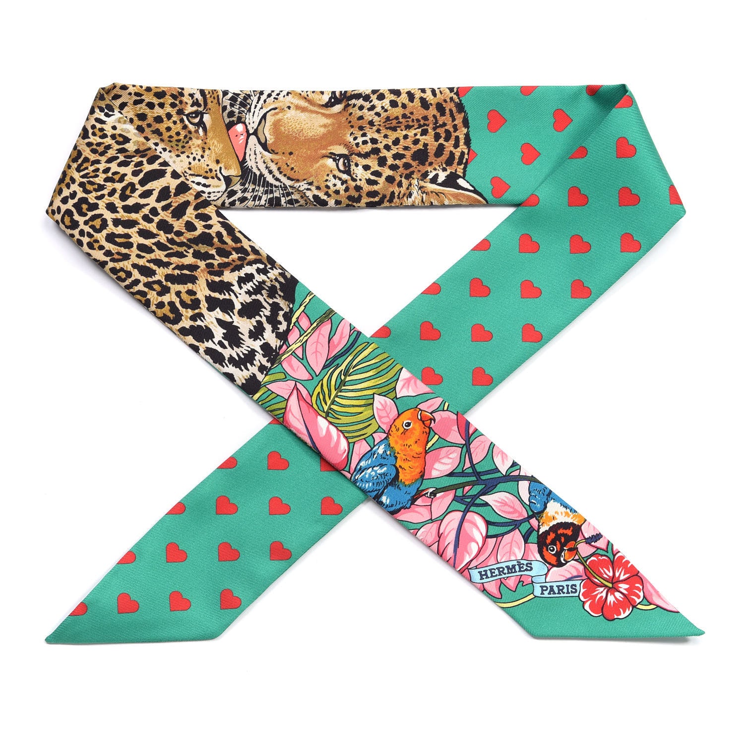 Hermes Silk Jungle Love Love Twilly Emeraude Rose Brun 1 of 4