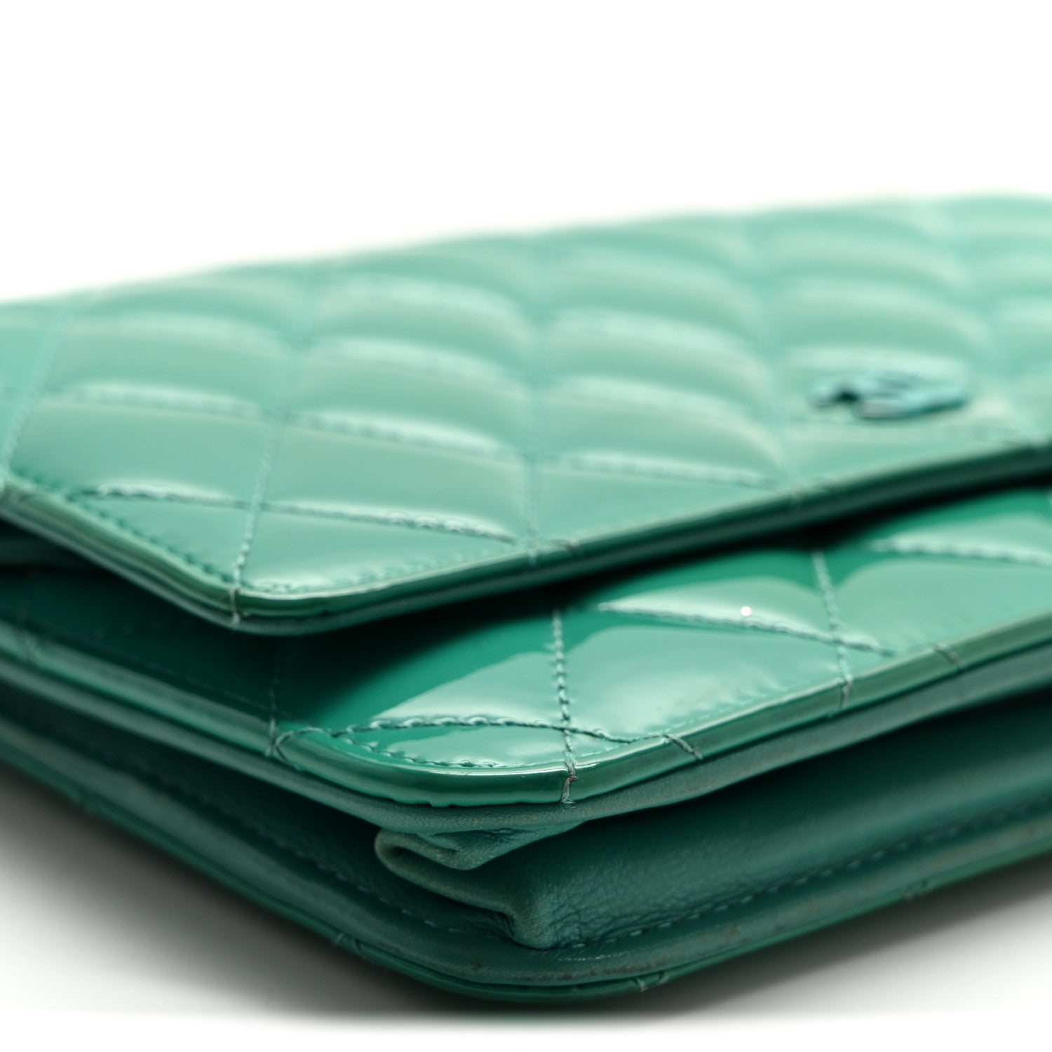 Chanel Patent Quilted Wallet On Chain WOC Green 9 of 11