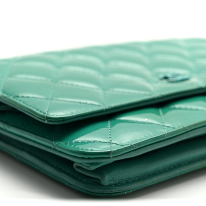 Chanel Patent Quilted Wallet On Chain WOC Green 9 of 11