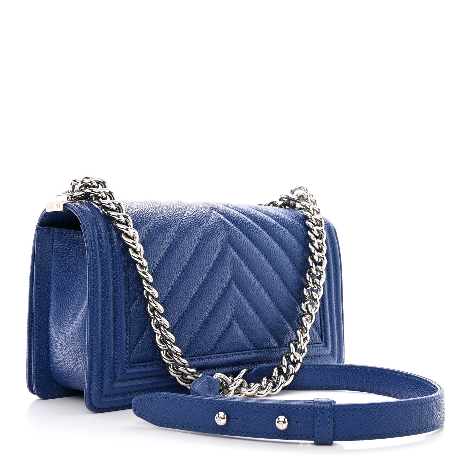 Chanel Caviar Chevron Quilted Medium Boy Flap Dark Blue 3 of 11