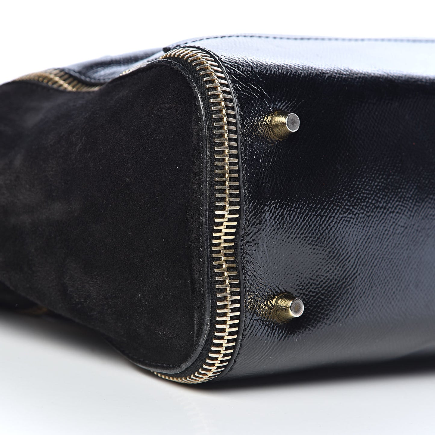 Patent Suede Zip Detail Tote Black