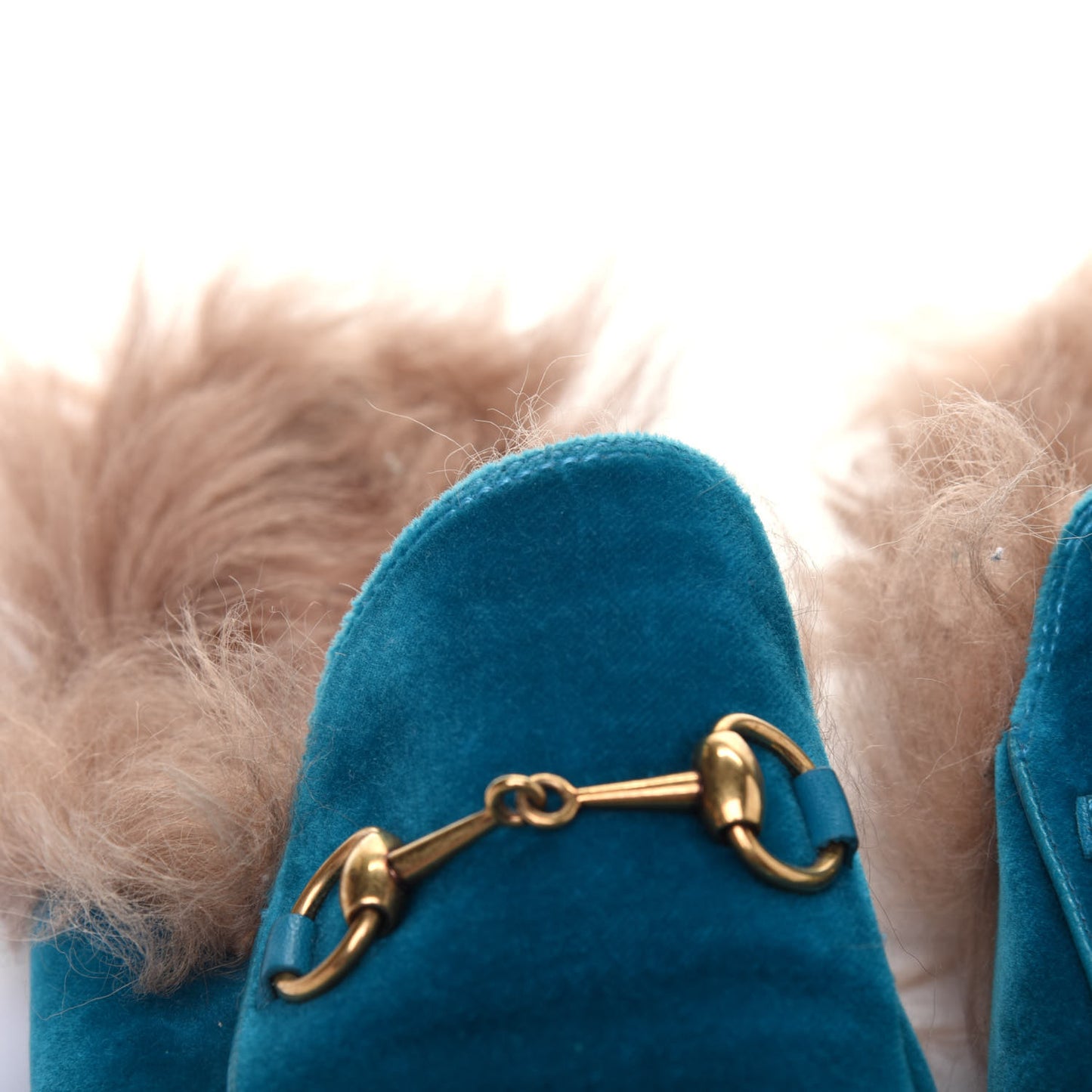 Velvet Fur Womens Princetown Slippers 38 Cyan