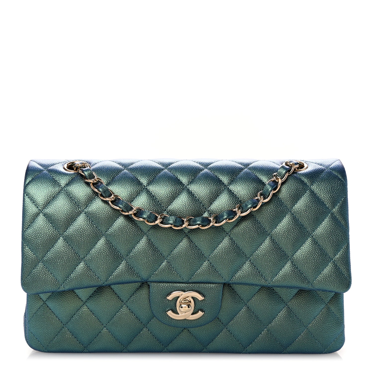 Chanel Iridescent Caviar Quilted Medium Double Flap Green 1 of 10