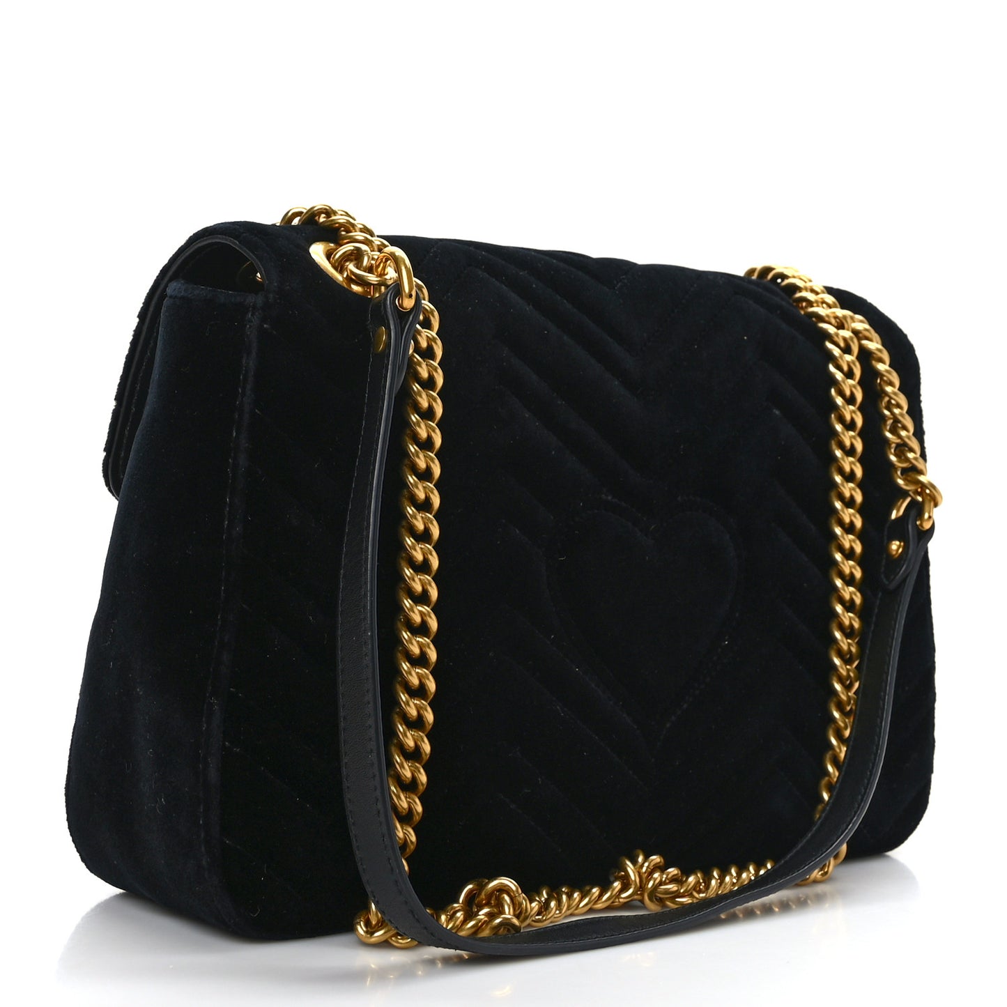 Velvet Matelasse Medium GG Marmont Shoulder Bag Black