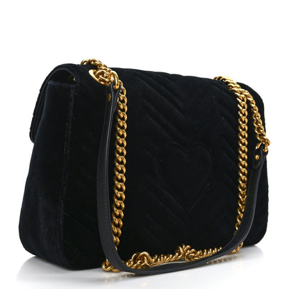 Gucci Velvet Matelasse Medium GG Marmont Shoulder Bag Black 3 of 9