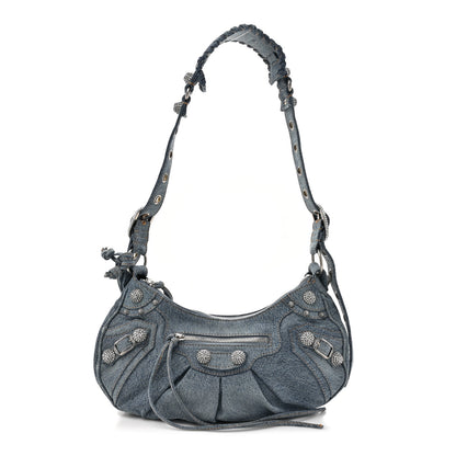 Balenciaga Washed Frayed Denim Crystal Small Le Cagole Shoulder Bag Blue 1 of 11