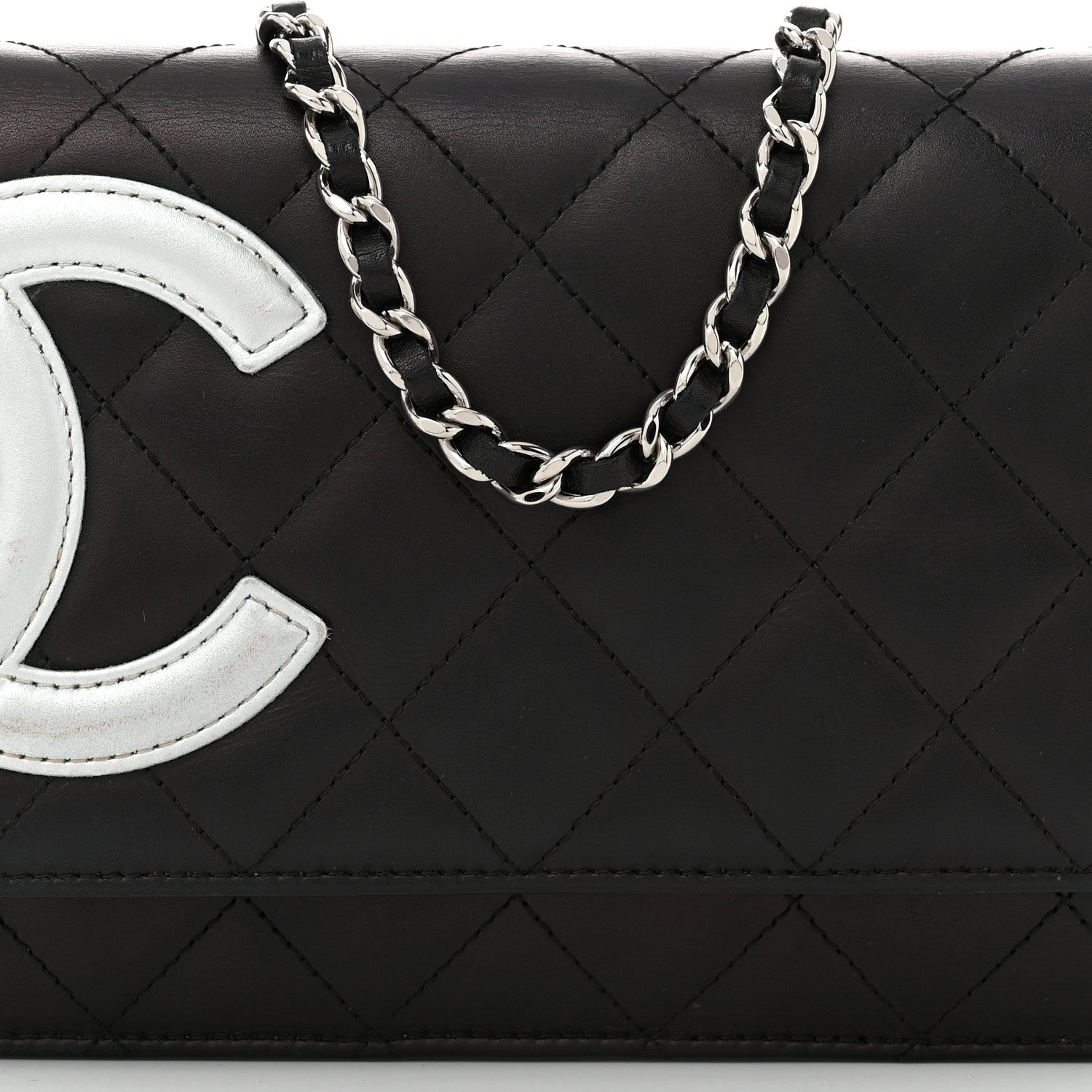 Chanel Calfskin Quilted Cambon Wallet on Chain WOC Black Silver 9 of 11
