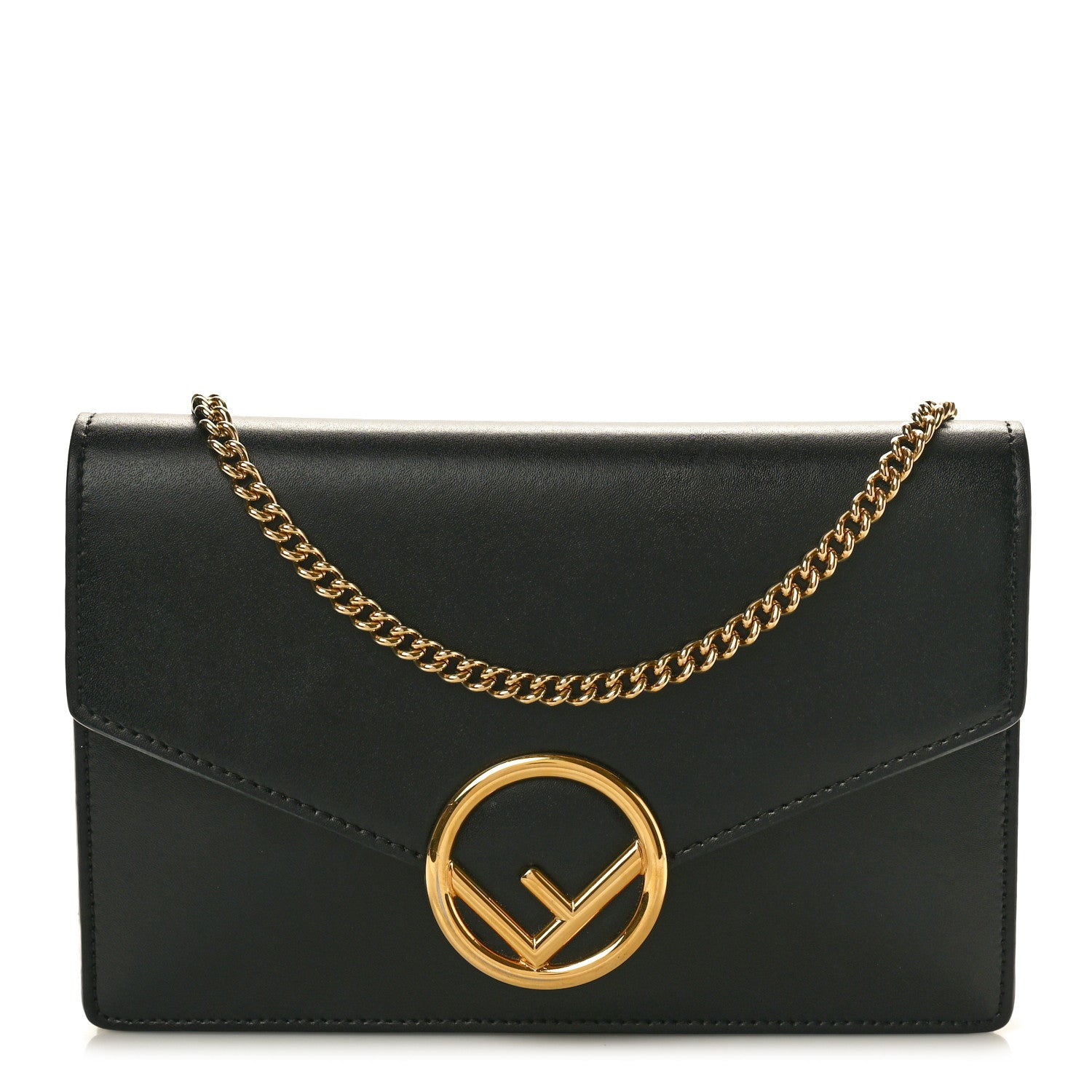 Fendi Vitello Liberty Lucido F is Fendi Medium Envelope Wallet on Chain Black 1 of 9