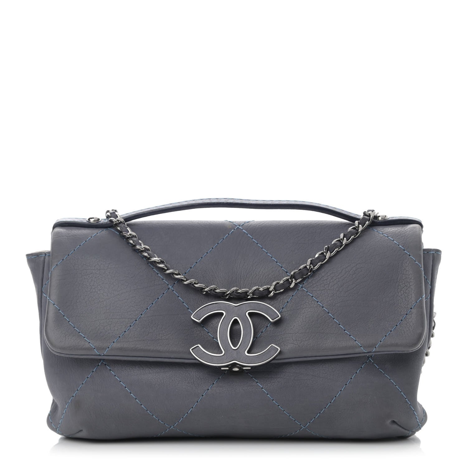 Chanel Washed Calfskin Diamond Stitch Hamptons Clutch With Chain Blue 1 of 13