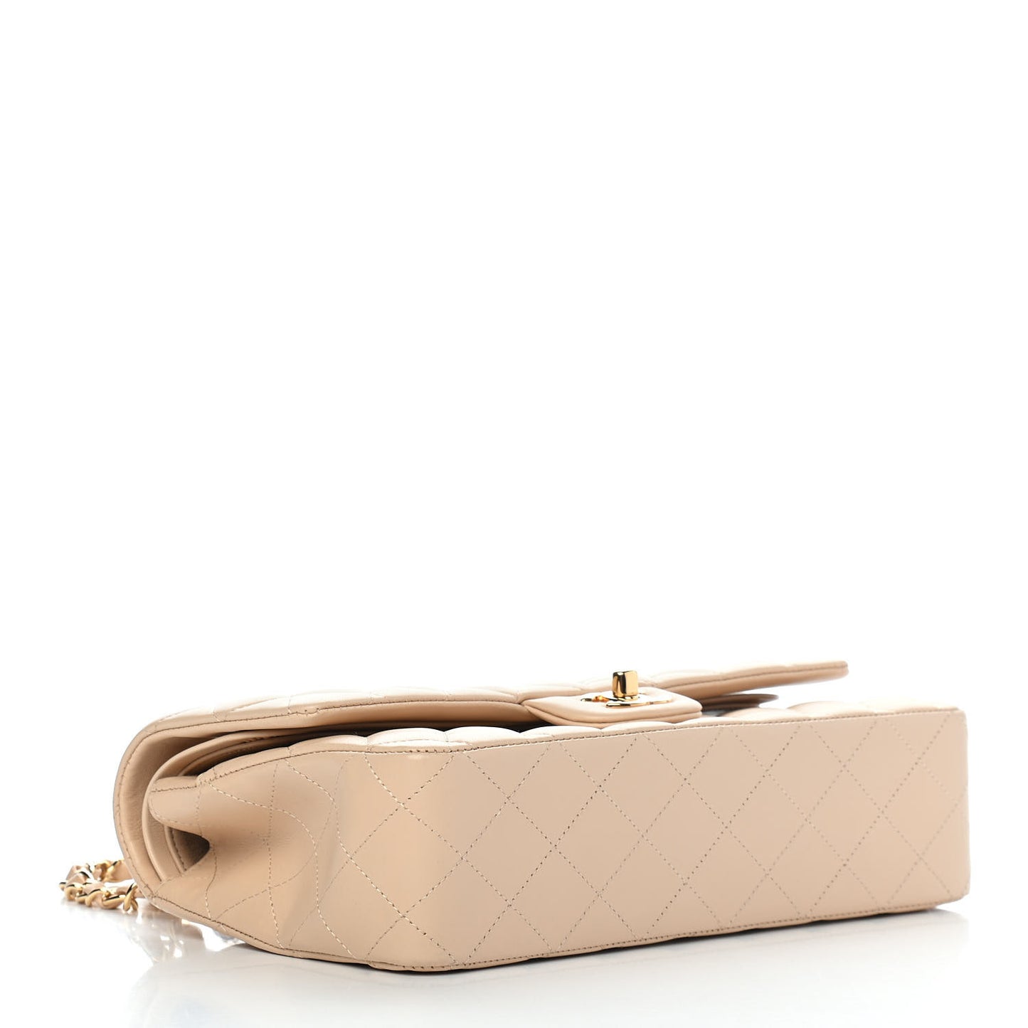 Lambskin Quilted Medium Double Flap Beige