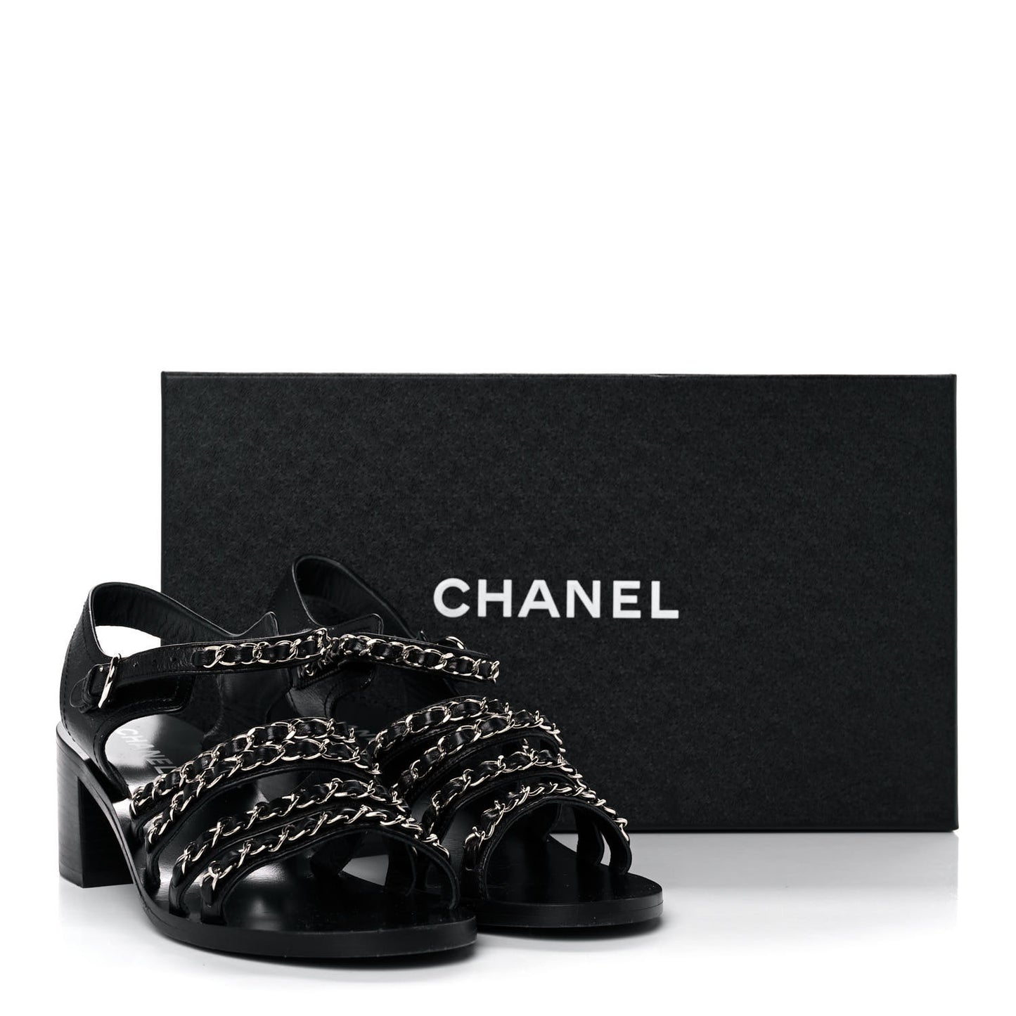 Calfskin Chain Sandals 37.5 Black