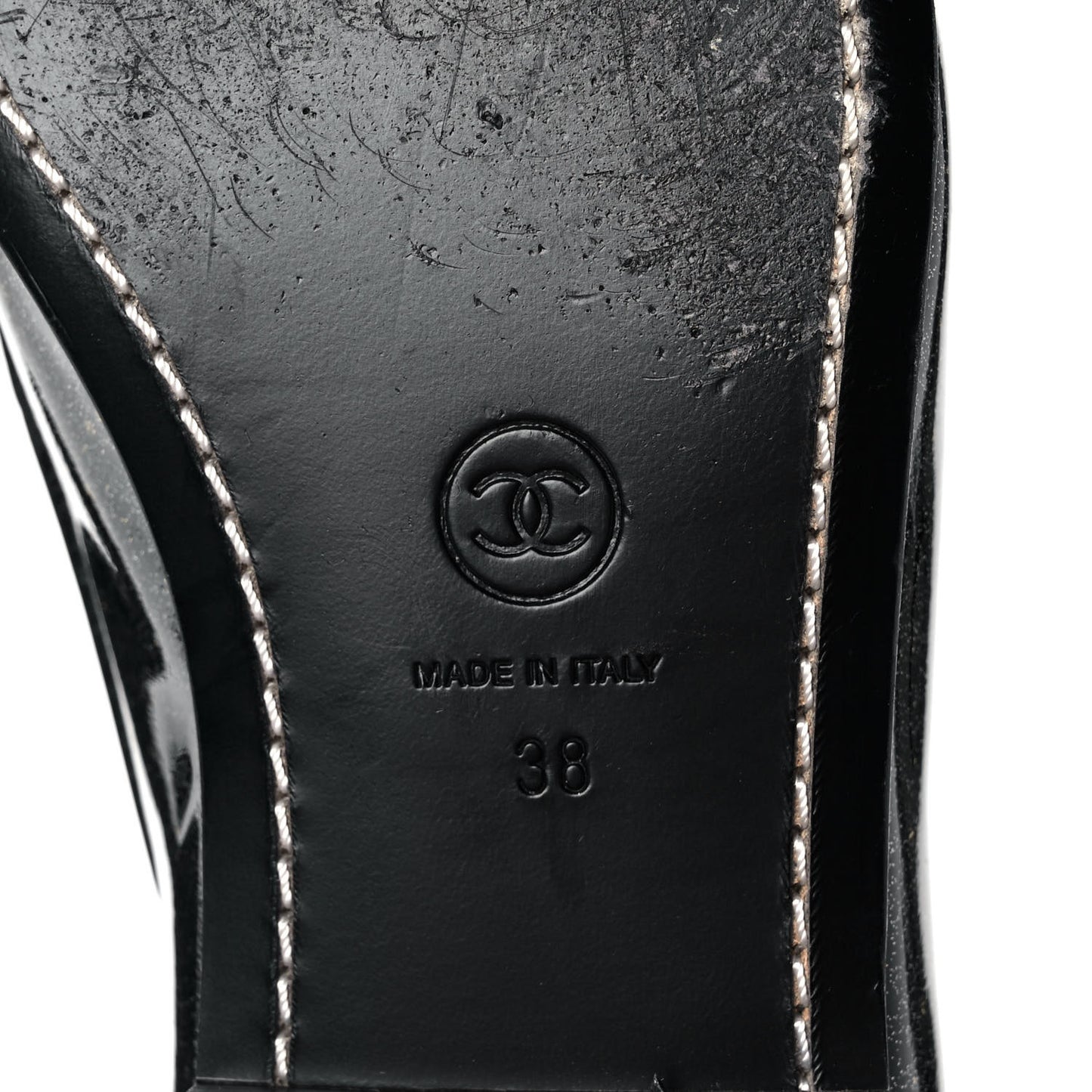 Patent Crackled Calfskin CC Mocassin Loafers 38 Black