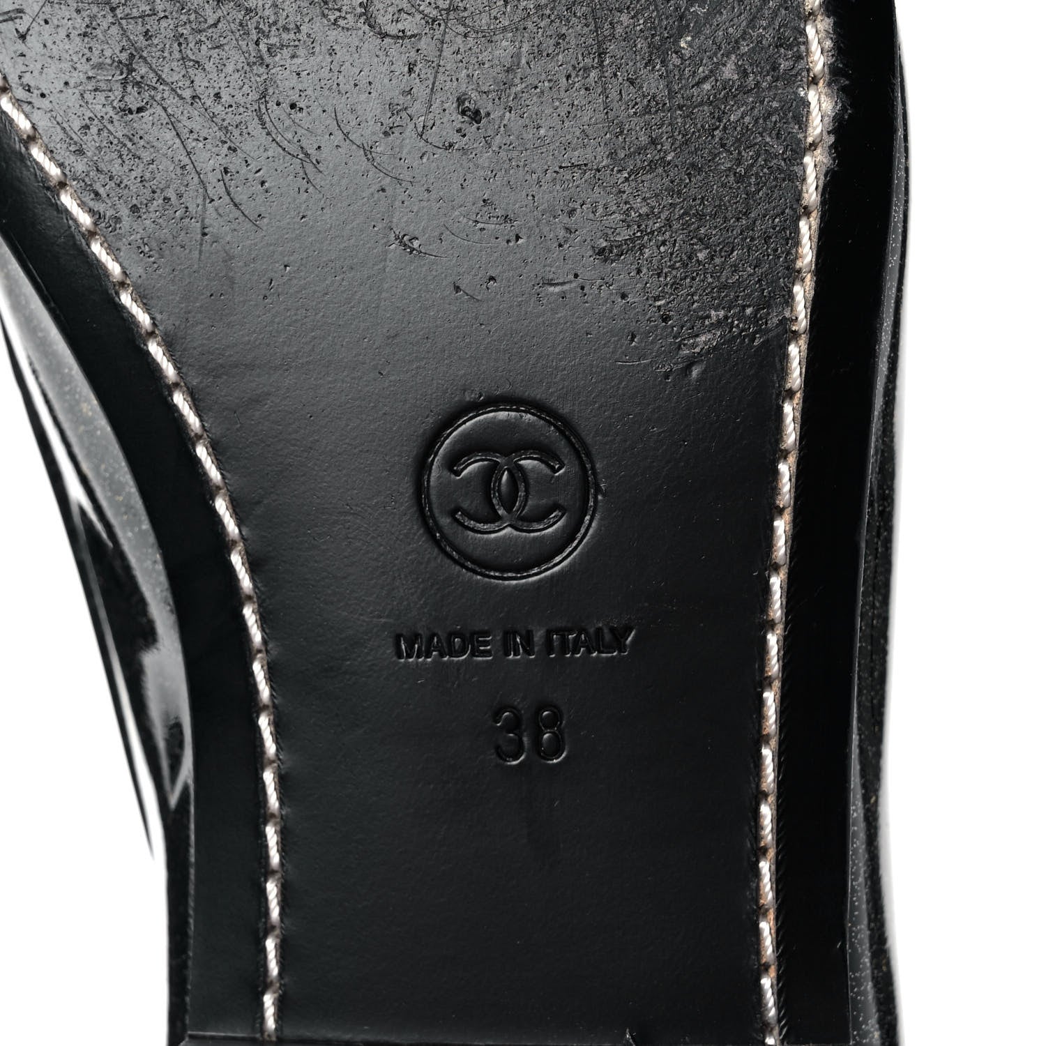 Chanel Patent Crackled Calfskin CC Mocassin Loafers 38 Black 6 of 10