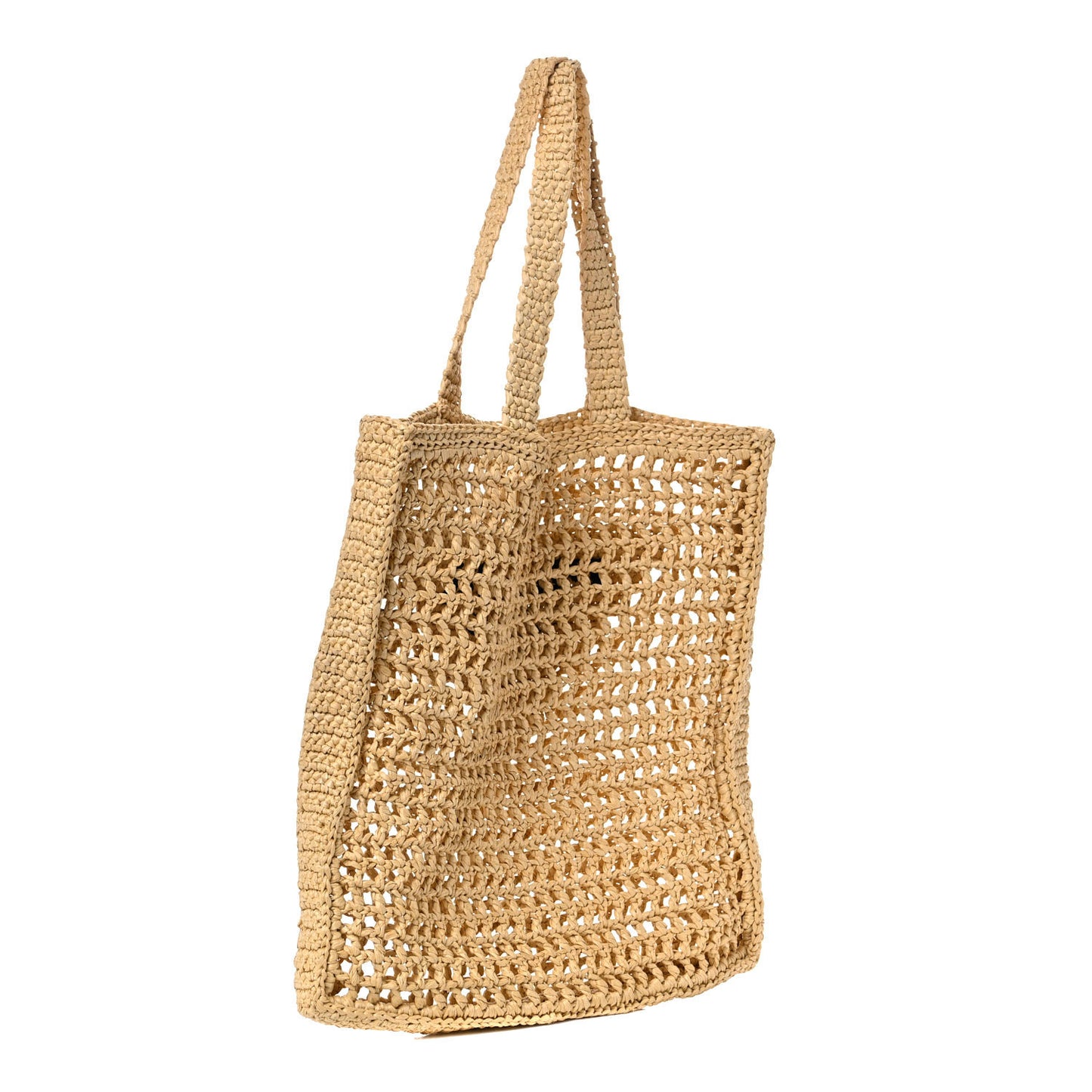 Yarn Raffia Effect Crochet Logo Embroidered Tote Bag Naturale