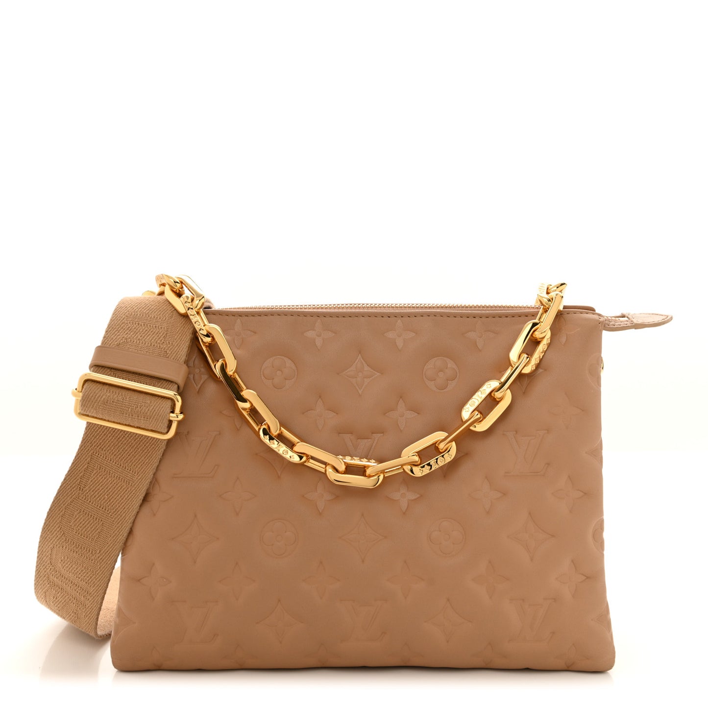 Lambskin Embossed Monogram Coussin PM Camel