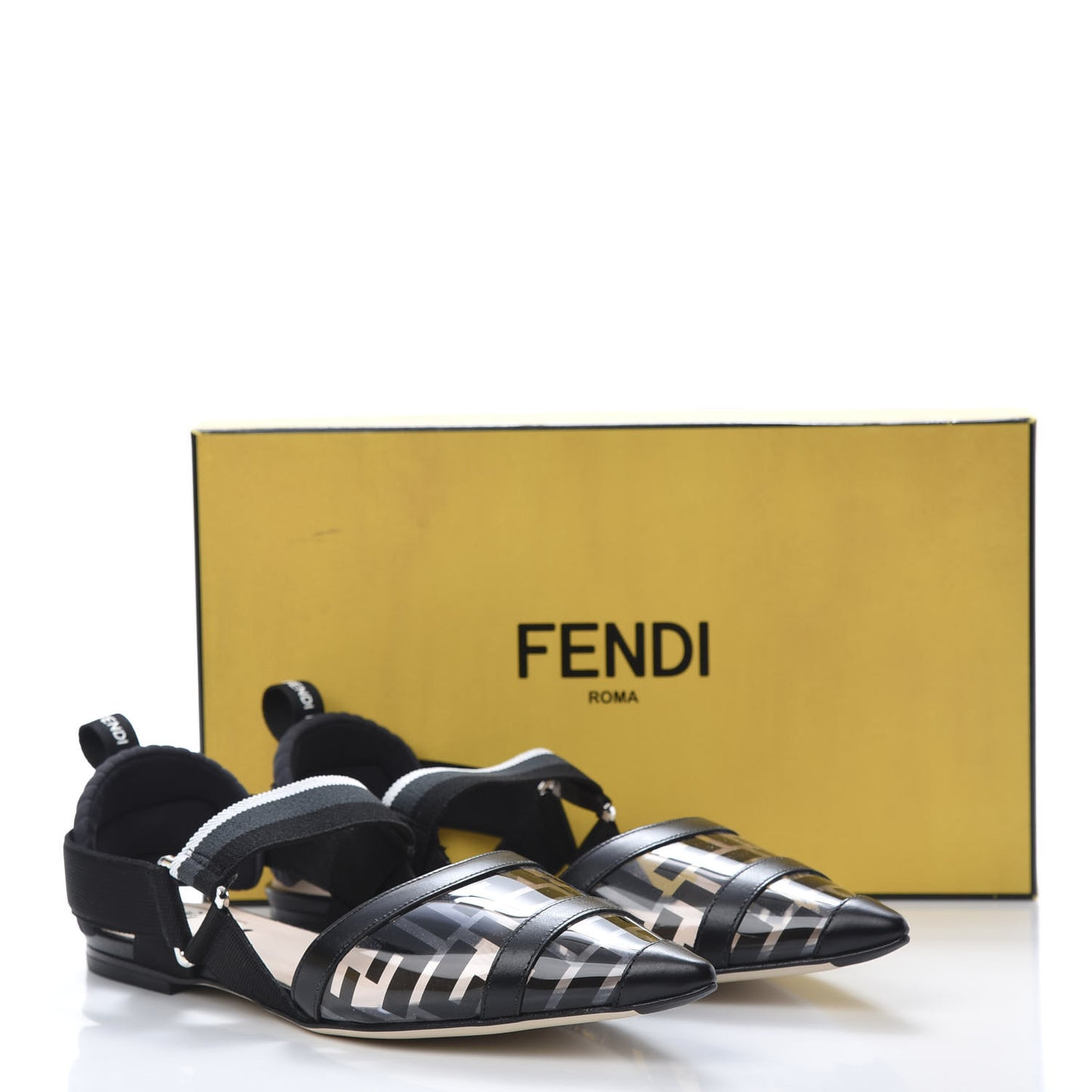 PVC Calfskin FF Colibri Slingback Ballerina Flats 39 Black