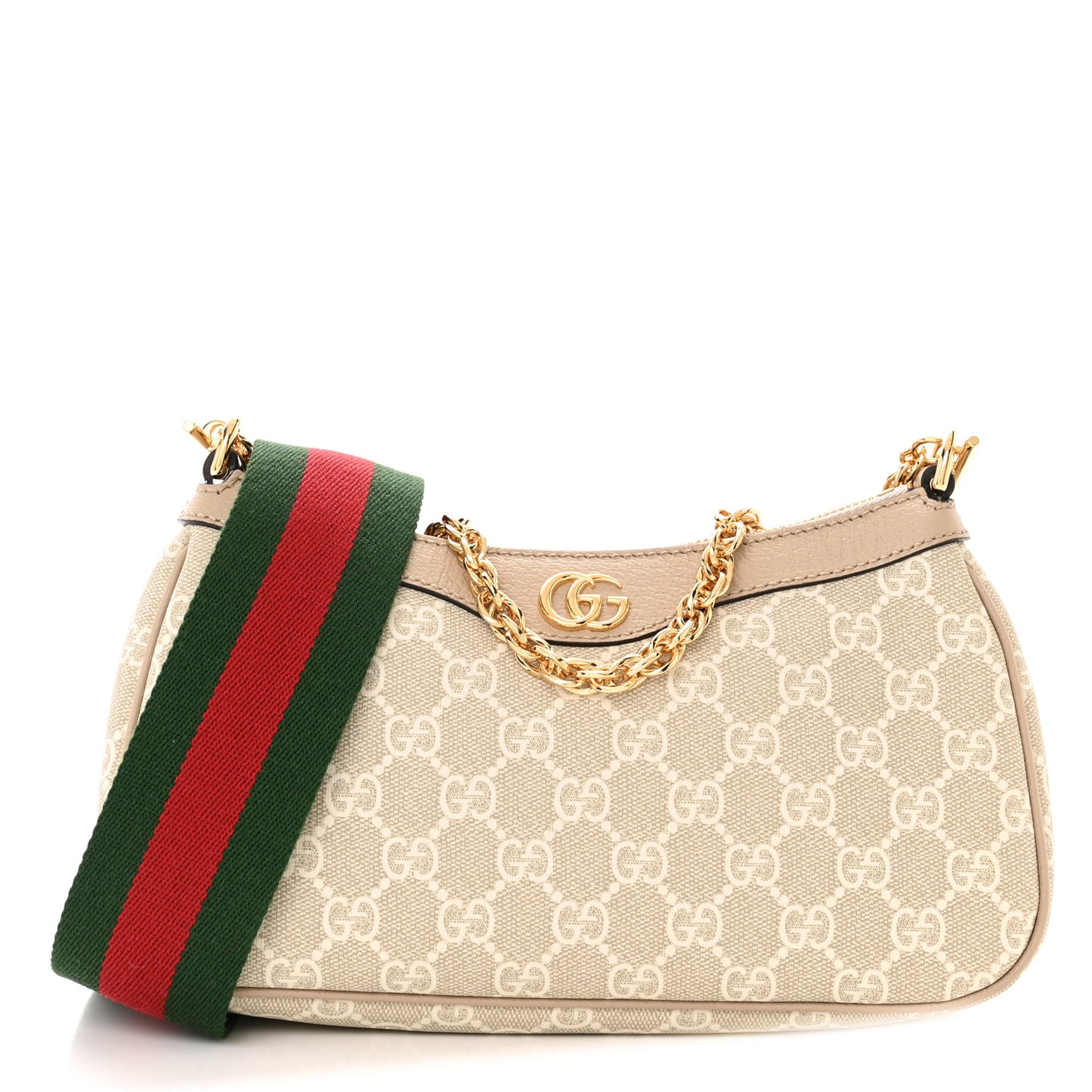 GG Supreme Monogram Textured Dollar Calfskin Web Small Ophidia GG Handbag Beige Mystic White Oatmeal