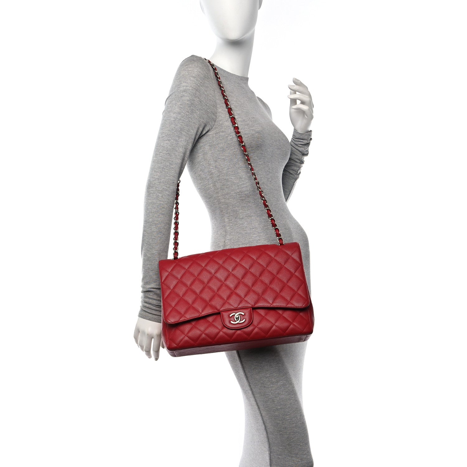 Chanel Caviar Quilted Maxi Single Flap Red 2 of 13