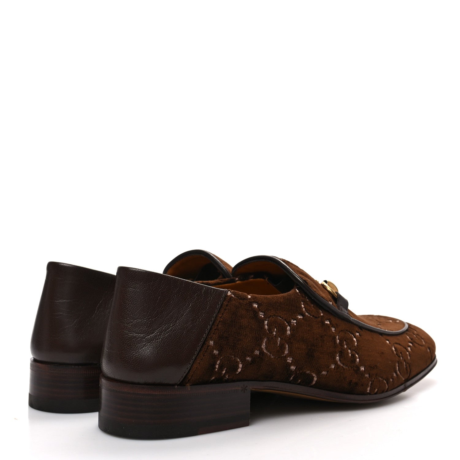 Gucci Velvet GG Monogram Goatskin Mens Horsebit Loafers 6 Brown Vintage Cocoa 4 of 9