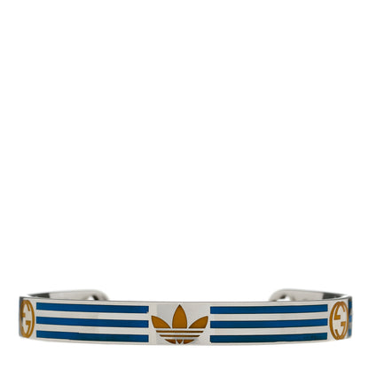 Gucci X ADIDAS Sterling Silver Enamel Cuff Bracelet 18 Yellow Blue 1 of 5