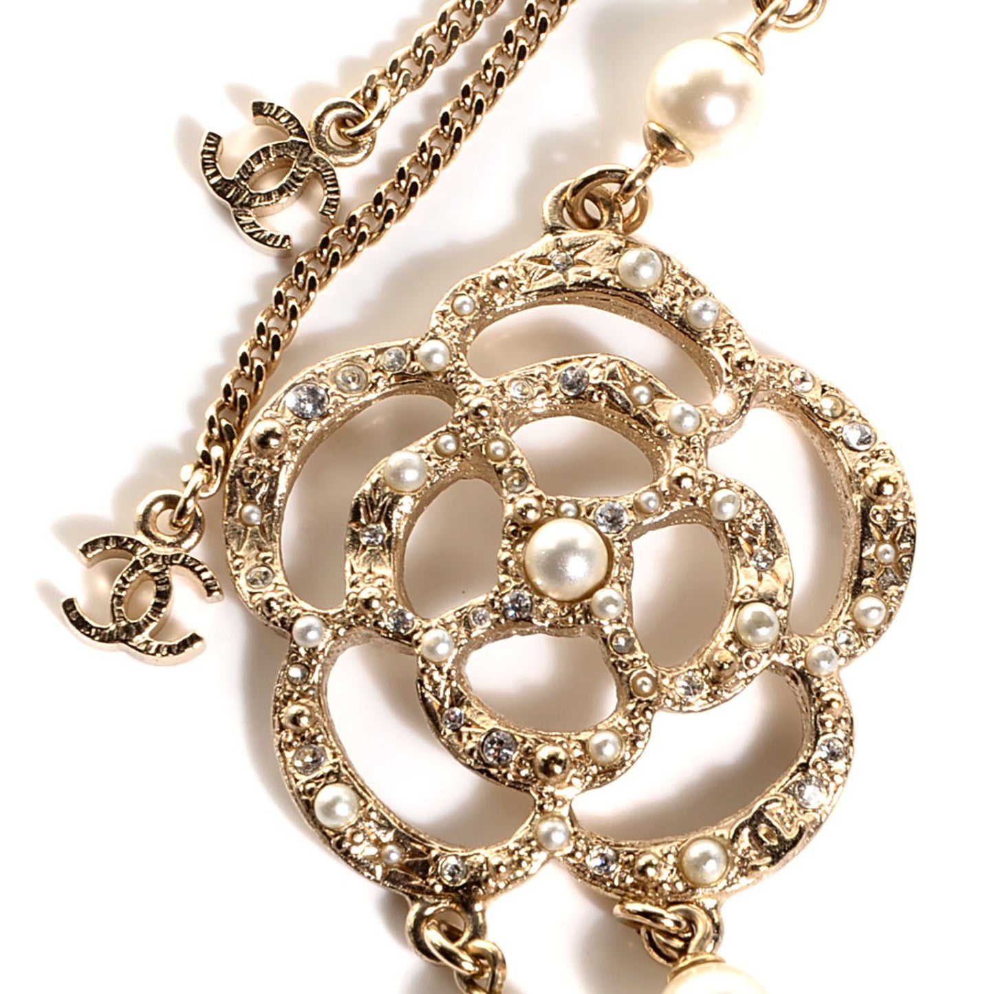 Crystal Pearl Camellia Necklace Gold