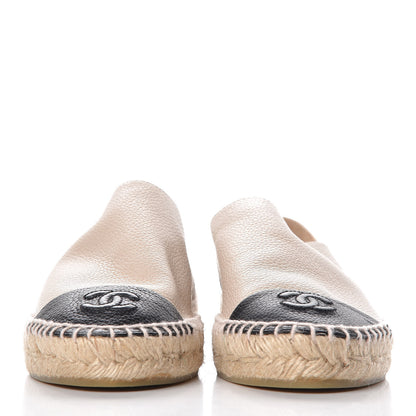 Chanel Grained Calfskin CC Espadrilles 38 Beige Black 2 of 10