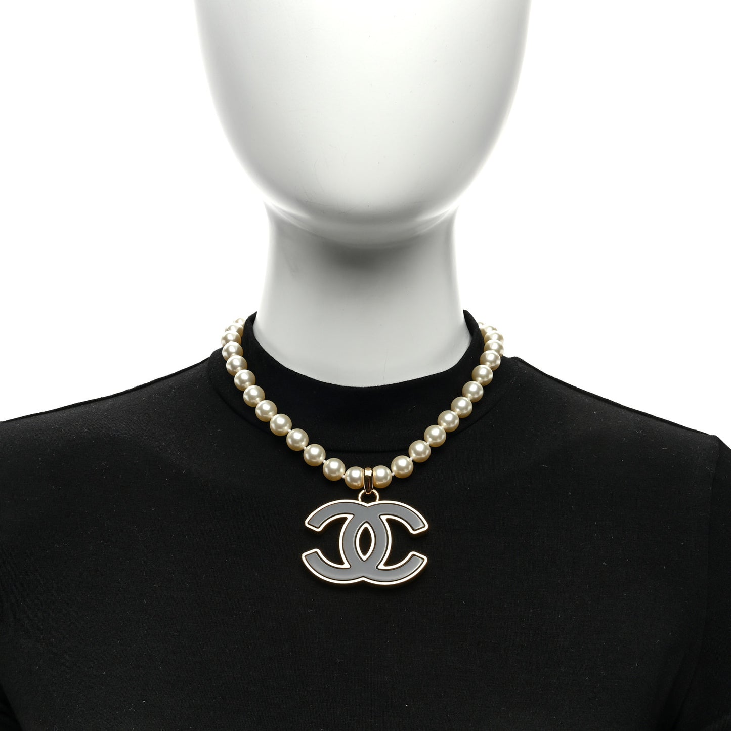 Pearl Resin CC Short Necklace Gold Black
