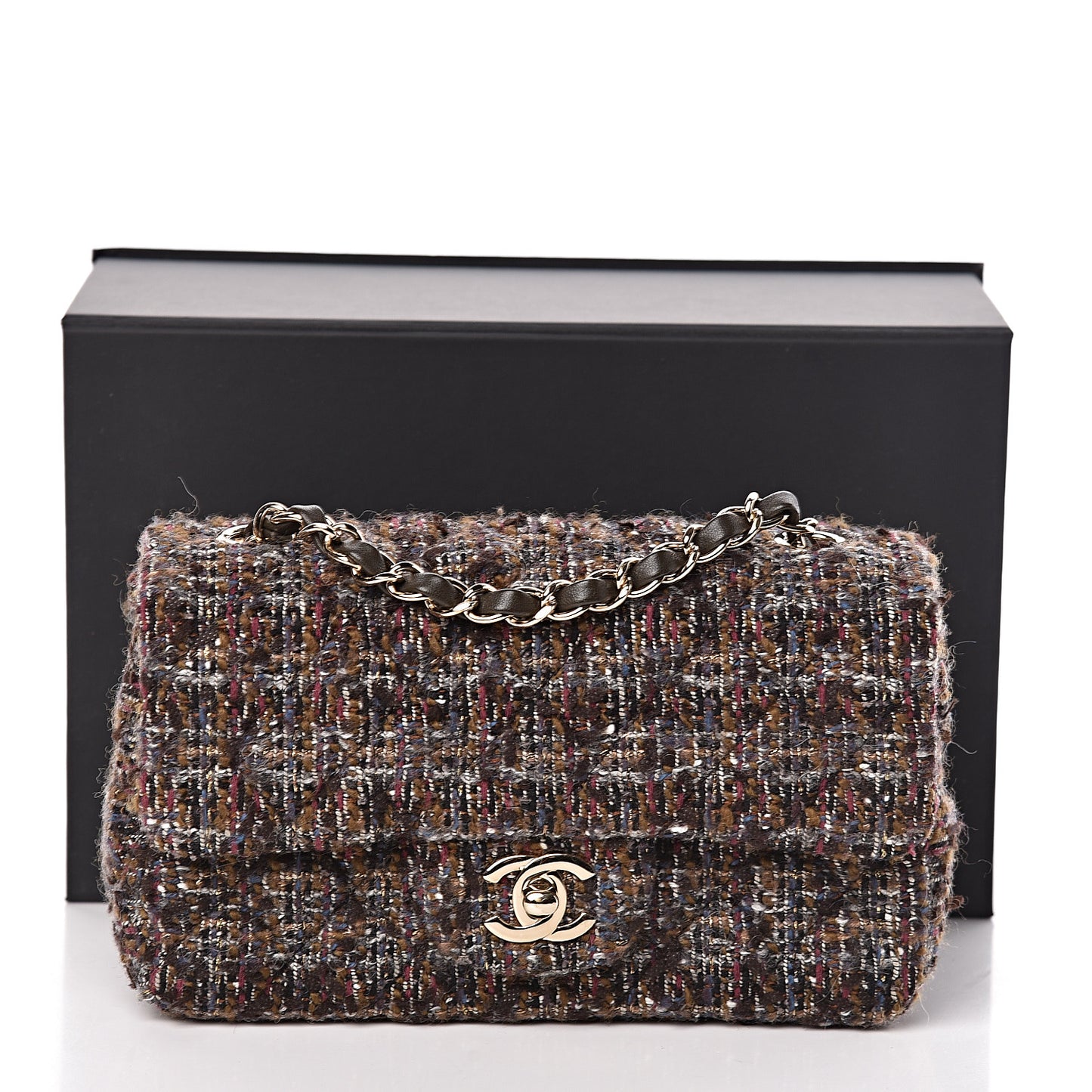 Tweed Quilted Mini Rectangular Flap Beige