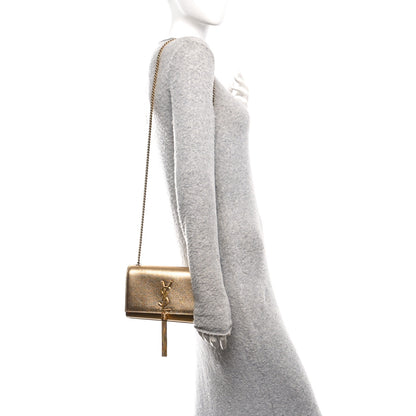 Saint Laurent Metallic Calfskin Small Classic Monogram Kate Tassel Satchel Gold 2 of 11