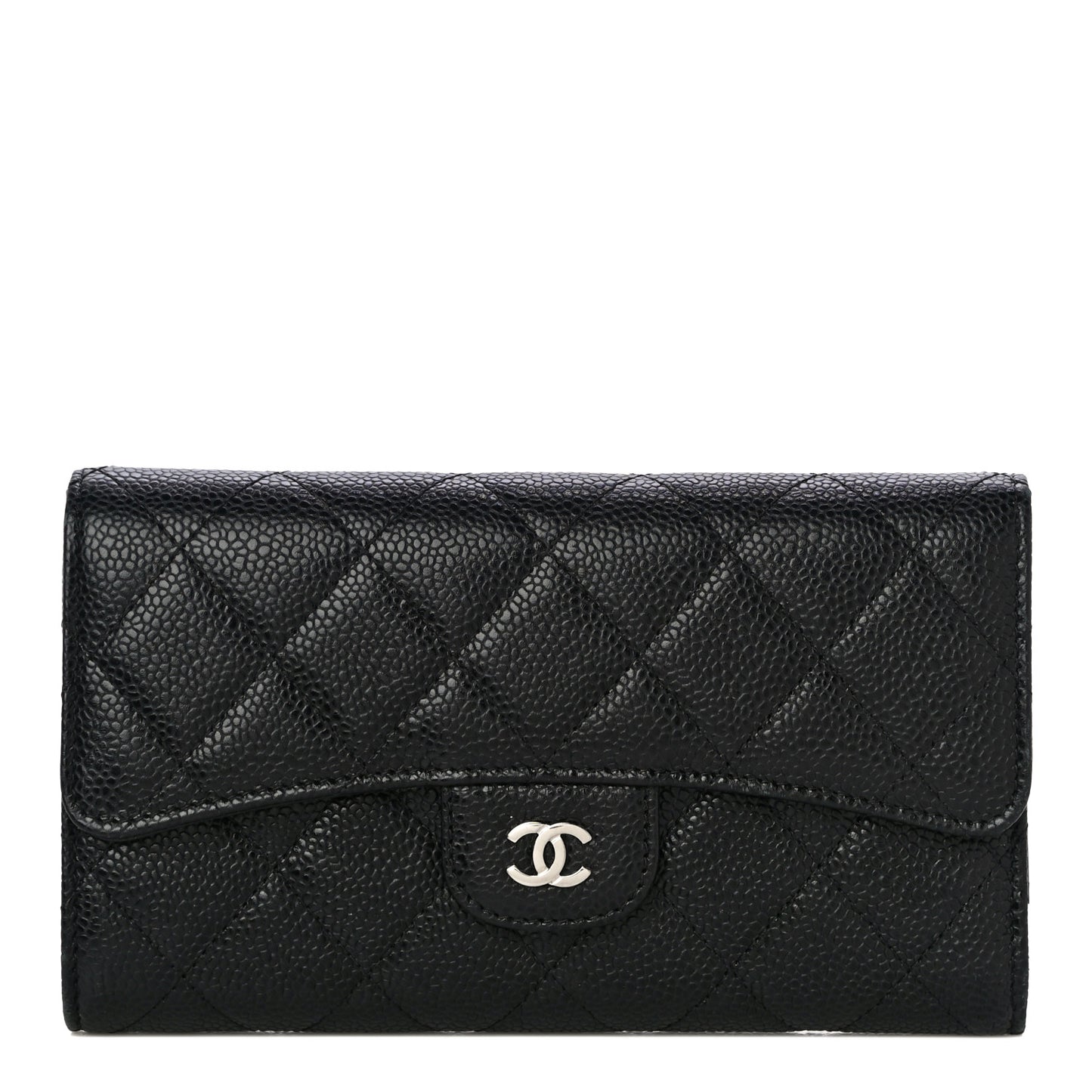 Caviar Quilted Large Flap Wallet Black
