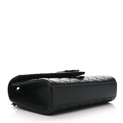 Saint Laurent Grain De Poudre Textured Mixed Matelasse Triquilt Small Monogram Monochrome Satchel Black 4 of 9
