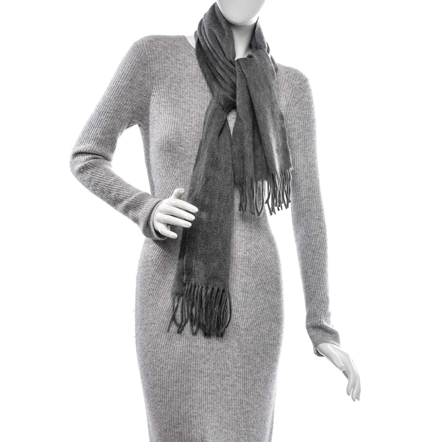 Hermes Cashmere Fringe Scarf Gray 2 of 5