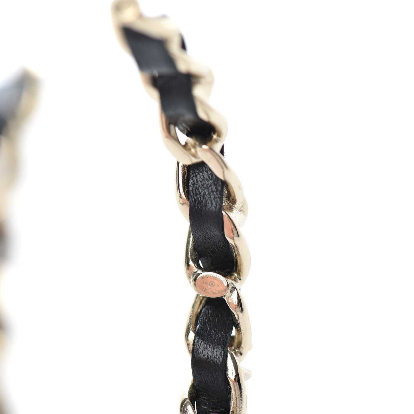Lambskin Pearl CC Chain Hoop Earrings Gold Black