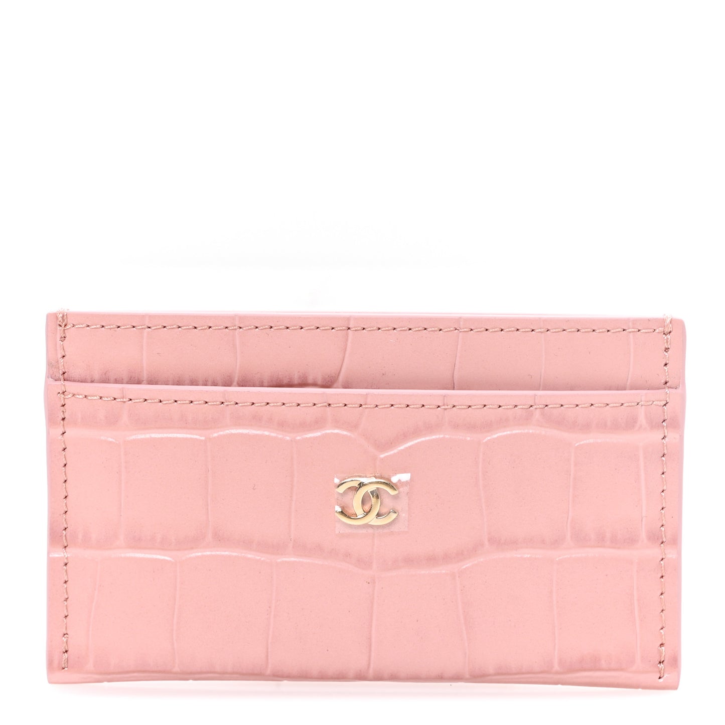 Calfskin Crocodile Embossed Crococo Card Holder Light Pink