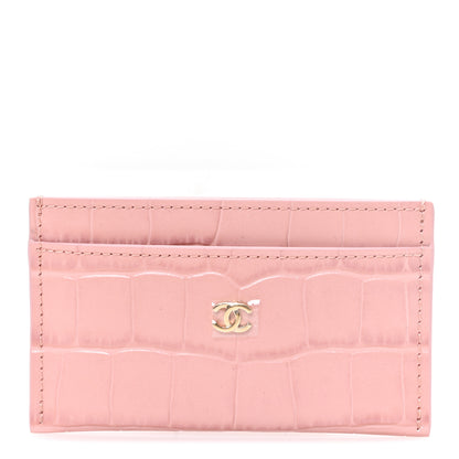 Chanel Calfskin Crocodile Embossed Crococo Card Holder Light Pink 1 of 6