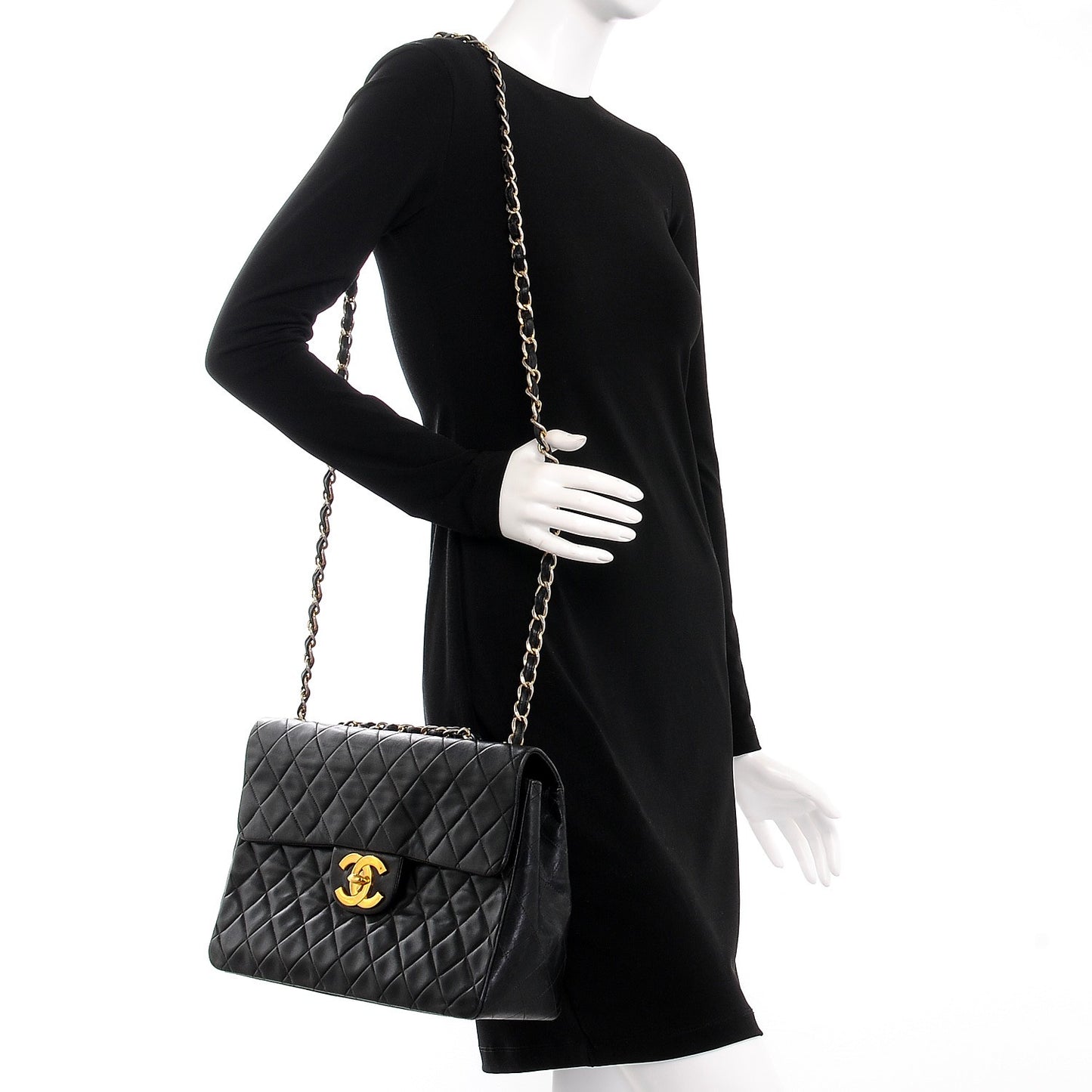 Lambskin Quilted XL Jumbo Single Flap Black