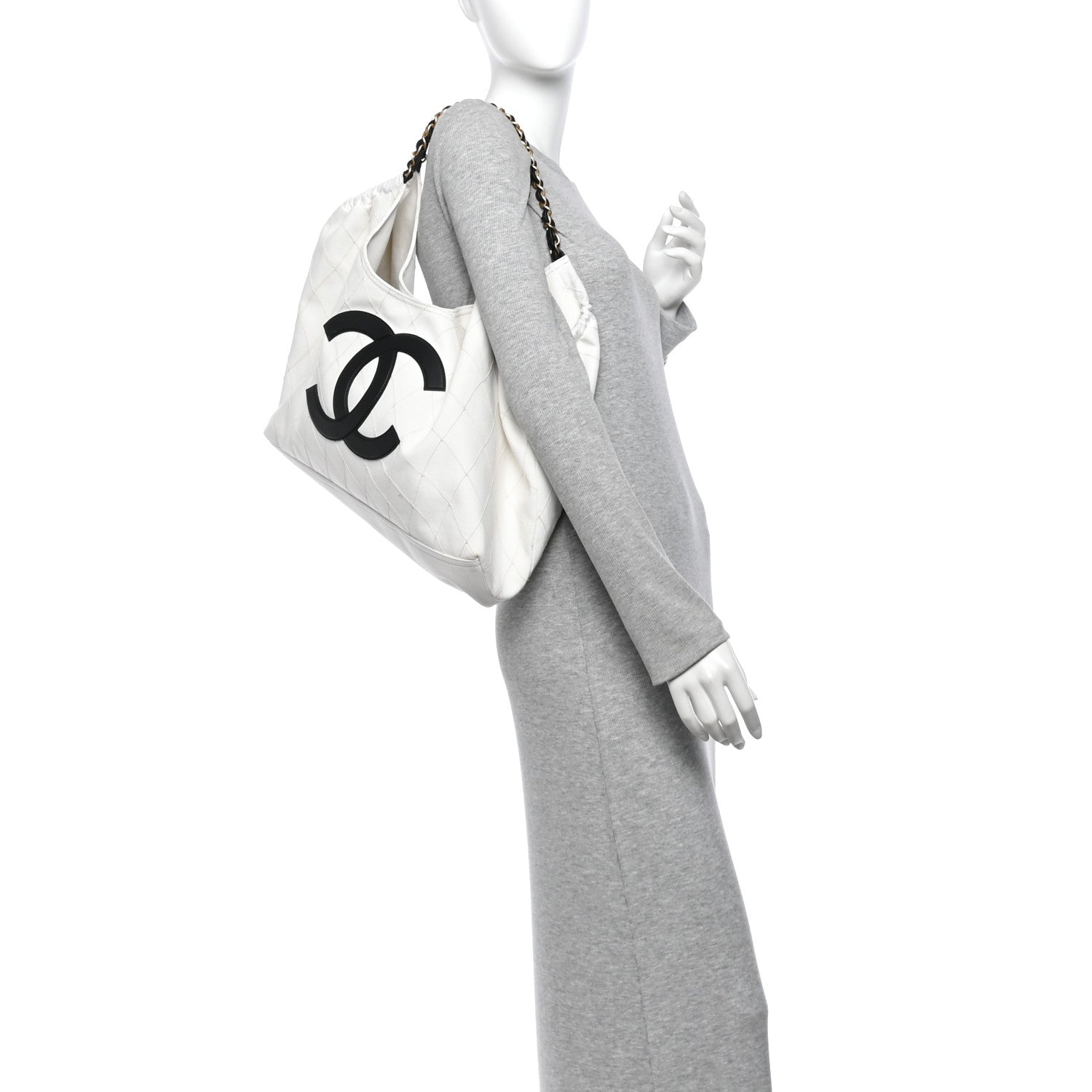 Chanel Denim Calfskin Quilted Coco Beach Small Shopping Tote White Black 2 of 11