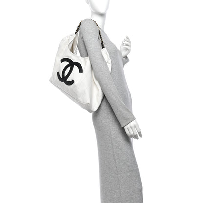 Chanel Denim Calfskin Quilted Coco Beach Small Shopping Tote White Black 2 of 11