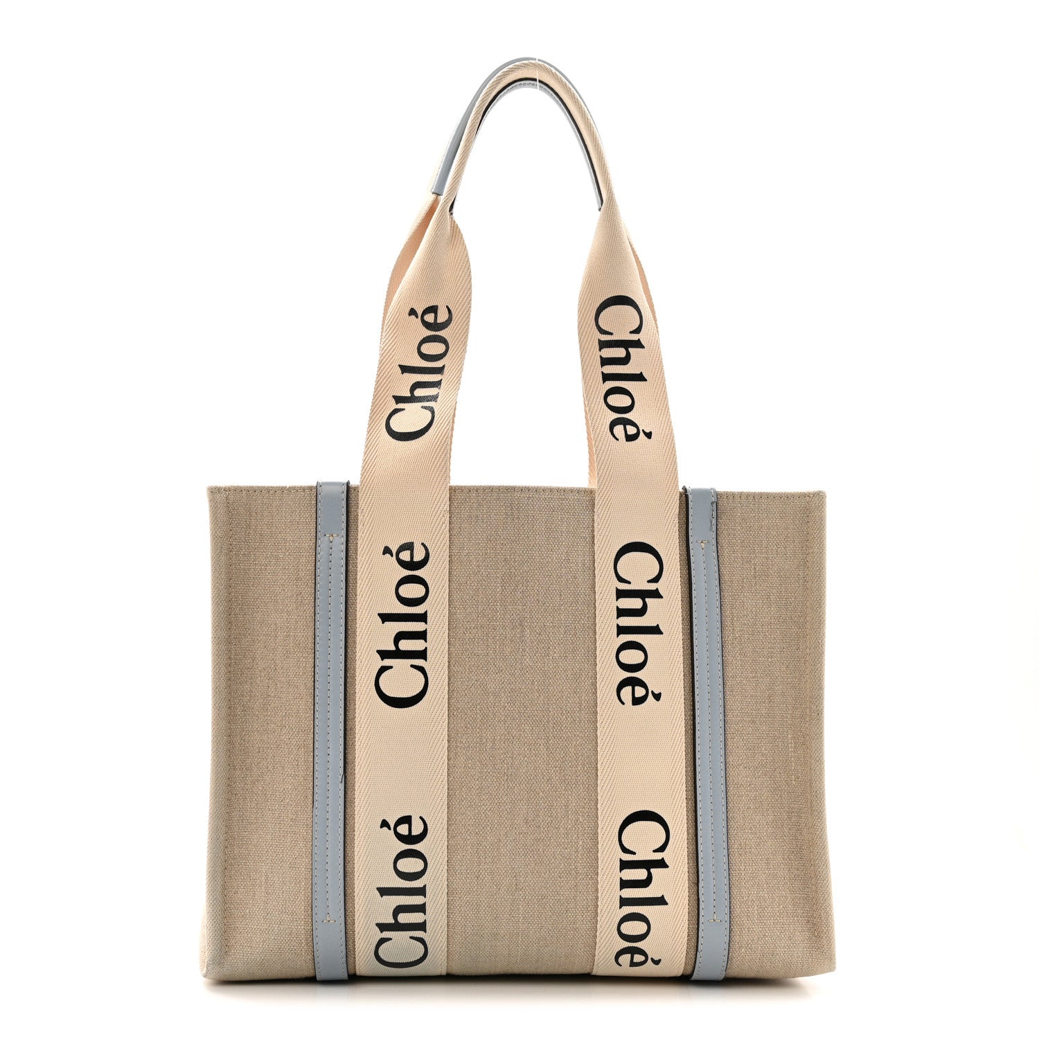 Chloe Linen Calfskin Medium Woody Ribbon Tote White Light Blue 1 of 15