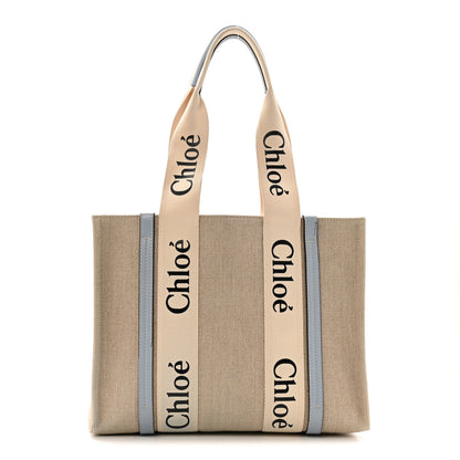 Chloe Linen Calfskin Medium Woody Ribbon Tote White Light Blue 1 of 15